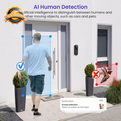 Smart WiFi Video Doorbell Camera 1080P AI Motion Night Vision Battery 2.4G