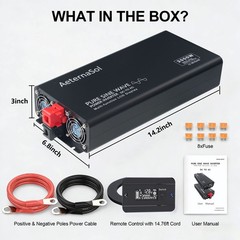 2000W Pure Sine Wave Inverter 12V DC to 120V AC Converter Remote Power Inverter