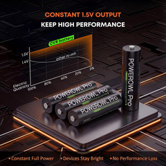 POWEROWL Pro 1.5V Rechargeable AA Batteries Lithium with Charger, 3600mWh Double