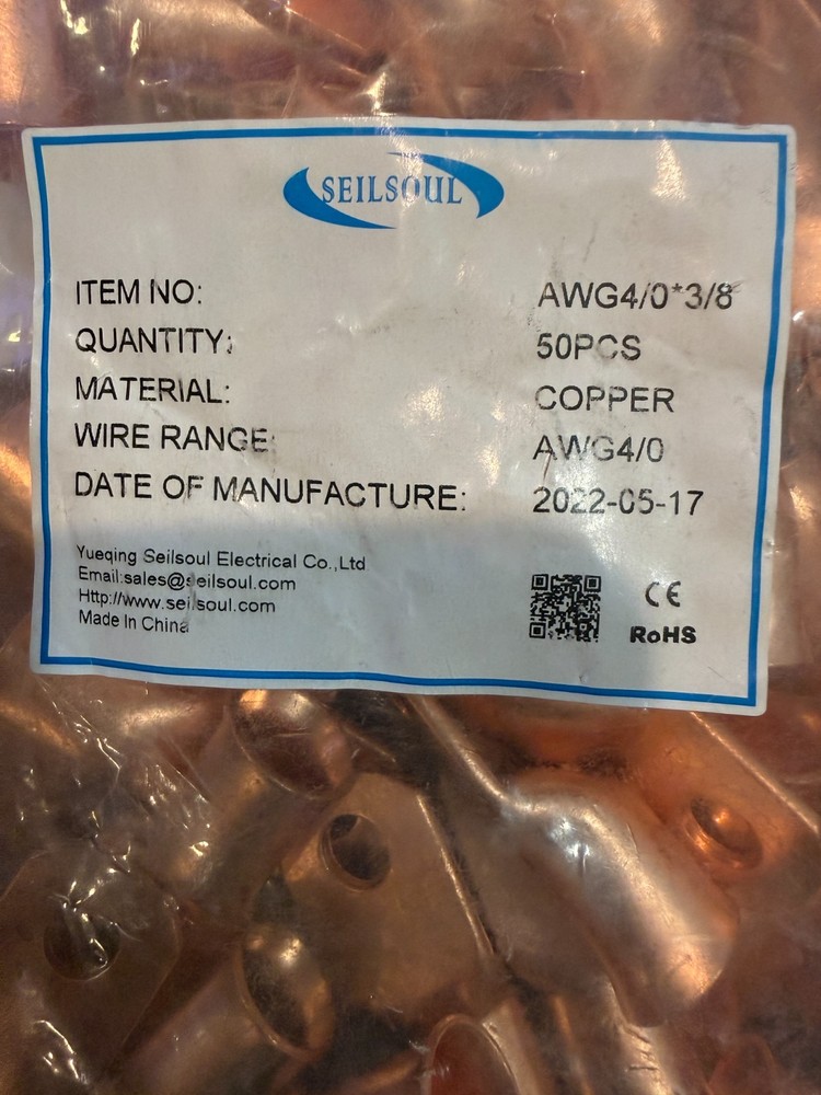 Battery Cable 4/0 AWG Copper Lug Ring Terminal 3/8″ Stud Connector(50 units)