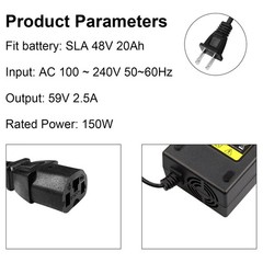 150W 59V 2.5A Charger For 48V Lead Acid Battery 3-Hole T-Plug Power Adapter