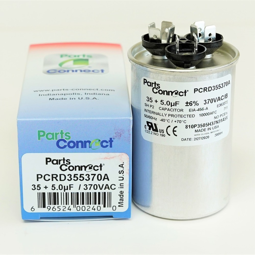 USA Run Capacitor 35 + 5 mfd (uf) 370 Volt Dual Round American Made
