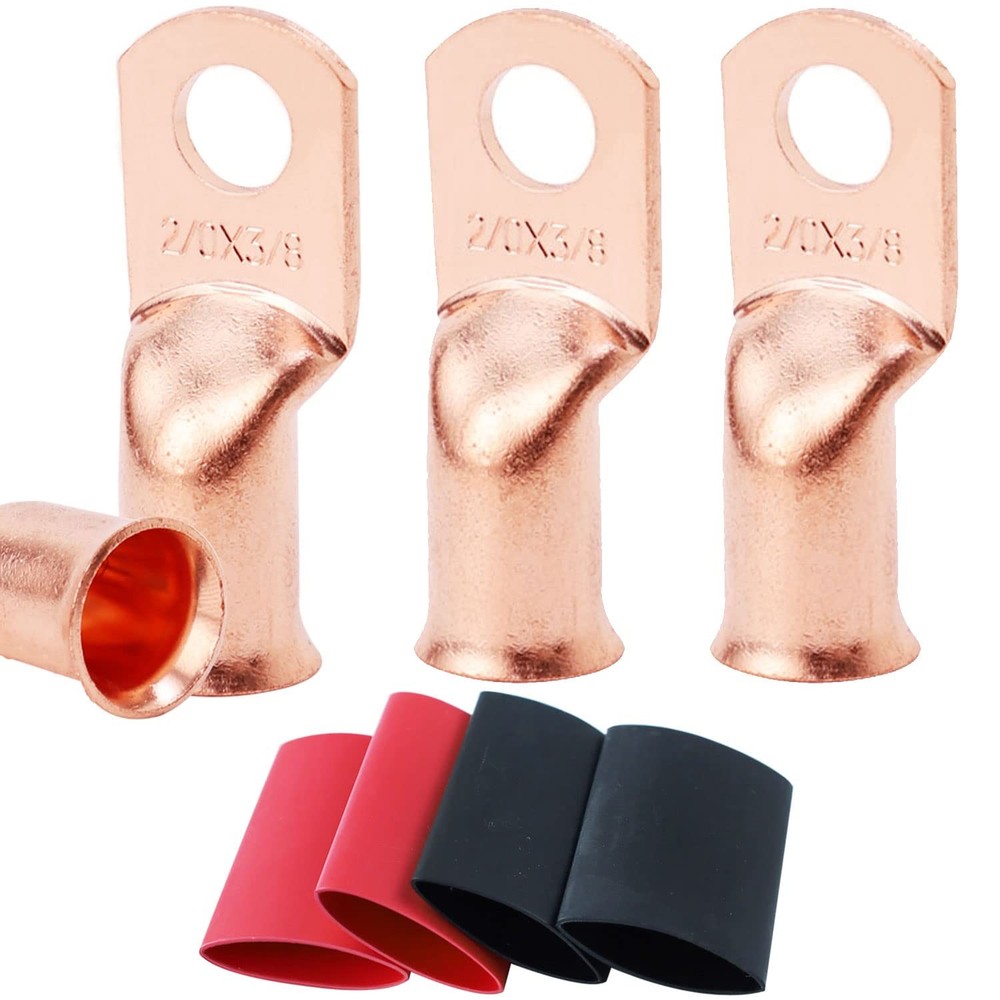 4pcs 2/0 AWG-3/8 Battery Lugs,Heavy Duty Wire Lugs,Ring Terminals,Battery Cab…