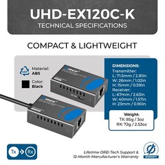 OREI 4K@120Hz HDMI Extender Over Cat6 with USB C Upto 82 Feet (UHD-EX120C-K)