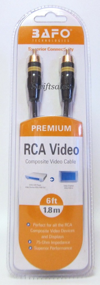 BAFO Premium 24K Gold Plated Composite RCA Video Cable 6′ 6FT Retail Pack