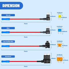 16 Pack 4 Types Fuse Tap,12V Car Add-A-Circuit Fuse Tap Holder | Standard Mini M