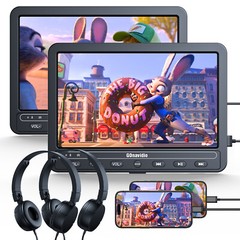 2 X 10.1″ Dual Screen Car Headresst DVD Player HDMI USB 5 Hours Battery Headset