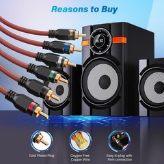 6-Channel RCA Audio Cable 10 Ft Oxygen Free Copper Male to Male Twisted Pair RCA