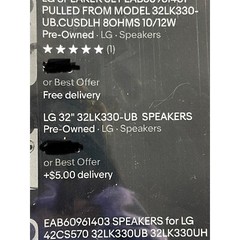 LG Speakers Set EAB60961403 8 Ohms 10/12W 32LK330-UB 42CS570 Replacement