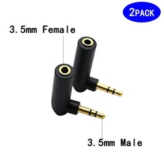 3.5mm Male to Female Audio Adapter 90° Right Angle Stereo Jack AUX 2 Pack