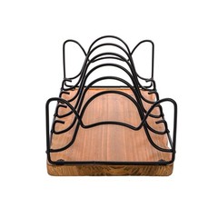 Rustic CD/DVD Storage Rack, 5-Slot Metal Wire & Wooden Base, Holds 25 Cases