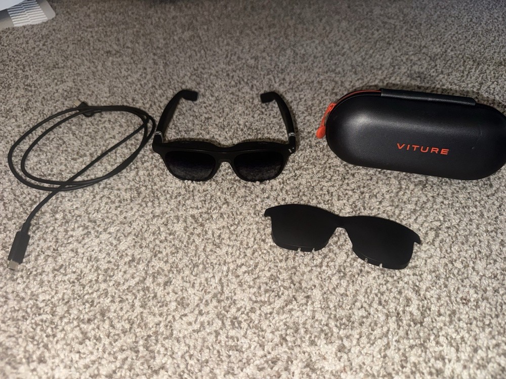 VITURE One LITE XR Smart Glasses Black USB-C w/ Case Cable & Lens Cover
