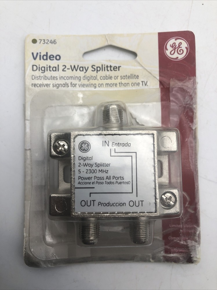 GE 73246 Digital Video Splitter 2-Way 5-2300 MHZ Power Pass All Ports