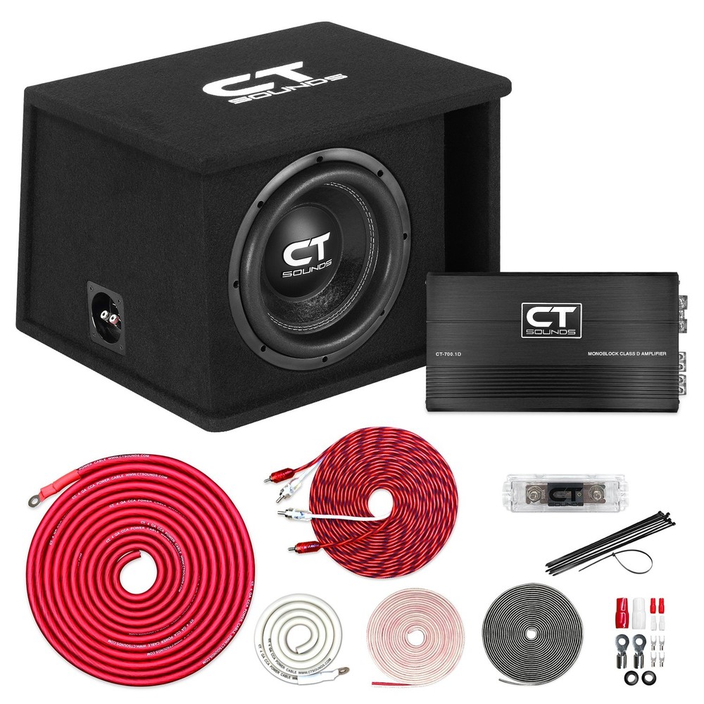 CT Sounds Single 10” 1300W Complete Bass Package with Loaded Sub Box and Amp