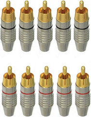 RCA Plug Solder Gold Audio Video Connectors (10 Pack)