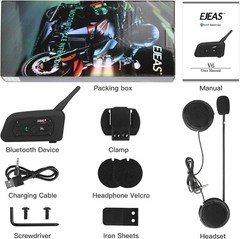 V6 Pro Motorcycle Helmet Bluetooth Intercom Headset ESP Noise Reduction IP65