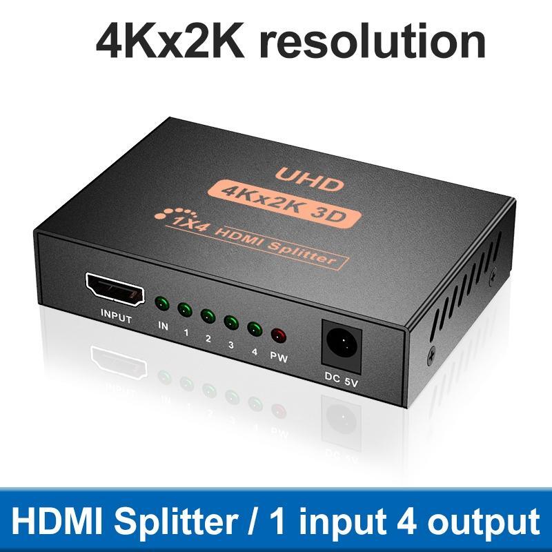 HDMI Splitter Amplifier Repeater 4K*2K 4-Ports Hub 1 in 4 out Box 3840X2160/30HZ