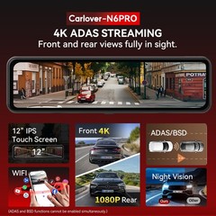 Front Rear Digital Dashcam Western 12″ 4K 256gb WiFi ADAS BSD Touch Screen