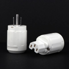 Pair Gold/Rhodium Plated US AC Audio Mains Plug IEC C15 HiFi Power Wire Connetor