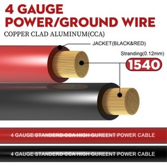 50FT 4 Gauge Power & Ground Cable – Black/Red Copper Clad Aluminum with Lugs & H