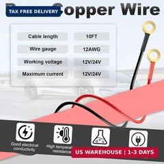 10 FT 12V Fixed Thread Power Outlet, 12V Female Cigarette Lighter Socket, 12 AWG