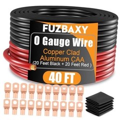Wire 40FT (20Ft Black+20Ft Red) Copper Clad 0 Gauge Black/Red – 40FT