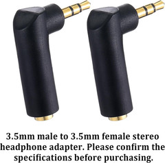 2 PCS 90° 3.5mm Male to Female Audio Adapter, Gold-Plated TRS Right Angle AUX Co