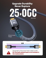 Highwings 8K 10K 4K HDMI Cable 48Gbps 6.6FT/2M, Certified Ultra 6 feet, Grey