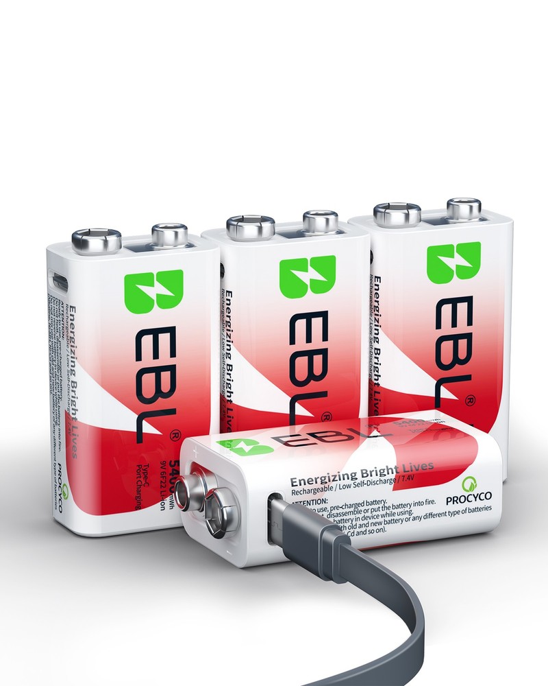 EBL 9V 9 Volt Li-ion USB-C Rechargeable Batteries 5400mWh Lithium Battery Lot
