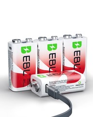 EBL 9V 9 Volt Li-ion USB-C Rechargeable Batteries 5400mWh Lithium Battery Lot