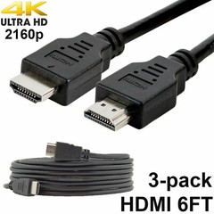 Pack of 3 Digital High-Speed 1.4 HDMI Cables PVC 2160p Black Cord (6 feet)