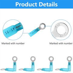 10-100pcs Marine Grade 1/4″ Ring Wire Connectors 16-14 AWG Heat Shrink Terminals