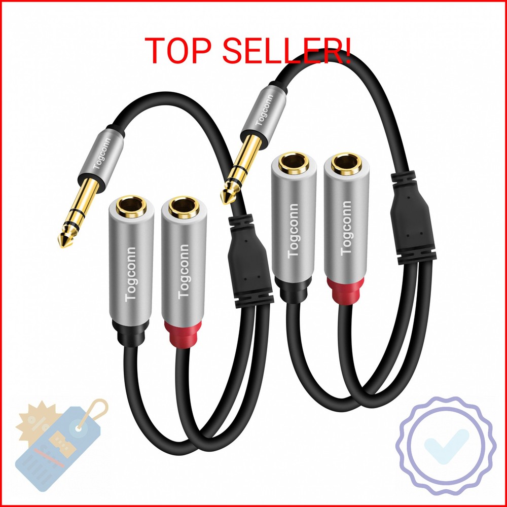 Togconn 2-Pack 1/4 inch TRS Stereo Splitter Y Adapter, 6.35mm Stereo Male to Dua