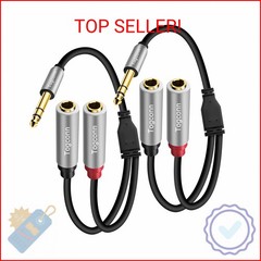 Togconn 2-Pack 1/4 inch TRS Stereo Splitter Y Adapter, 6.35mm Stereo Male to Dua
