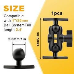 Metal Double Socket Arm Compatible RAM Mount Arm, 1″ Double Ball Adapter, 360°