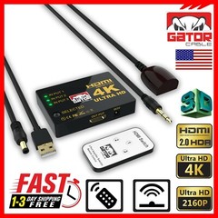 4K HDMI 2.0 Cable Splitter Switcher Box Hub IR Remote Control 3X1 Power 3 to 1