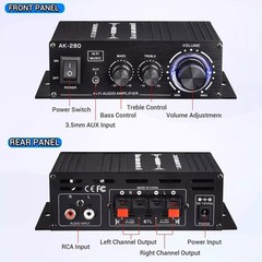 Black 2.0 Channel AK280 Mini HIFI Stereo Audio Power Digital Amplifier Speaker