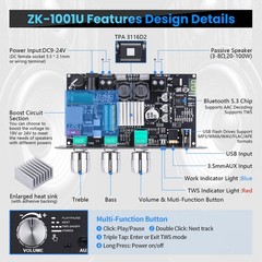 Bluetooth 5.3 Mono Amplifier Board 100W TWS USB AUX BT DC 9-24V DIY Speaker Mini