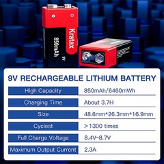 4 x 9V Block 850mAh 9v Li-ion Rechargeable Batteries 4-Slot 9-Volt Charger