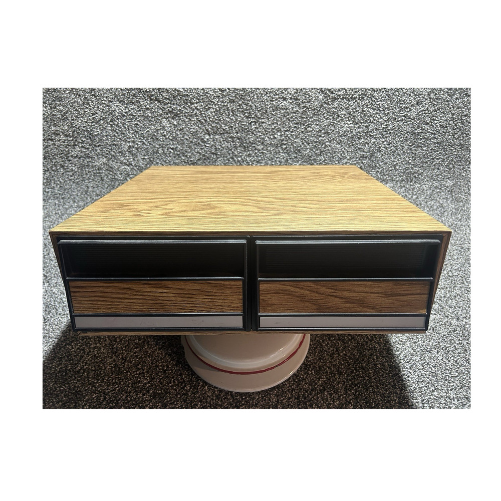 Woodgrain VHS movie tape Storage Box Cabinet w/ 2 Pull-Out Drawers, Brown/Black