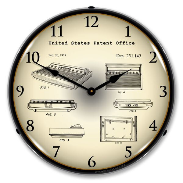 Atari 2600 Video Game Console 1979 Patent, Lighted Backlit LED Wall Clock