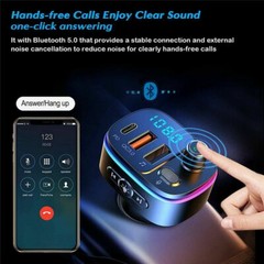 Bluetooth 5.0 FM Transmitter for Car, QC3.0 Type-C PD 18W Wireless FM Radio Kit