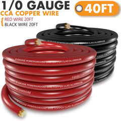 1/0 Gauge CCA Wire Battery Cable Copper Clad Aluminum 40Ft Red/Black for Car Amp