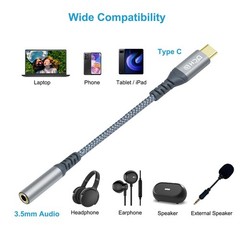 USB Type C to 3.5mm Audio Adapter Headphone Jack 3.5 mm USB-C Aux Cord Male t…