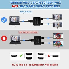 HDMI Splitter Video Distributor Amplifier Dual Display For Laptop 1 in 2 Out