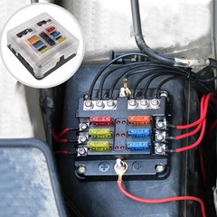 6 Way Blade Fuse Box Block FuseBox Holder Auto Marine Bus Bar Car Kit 12V 24V US