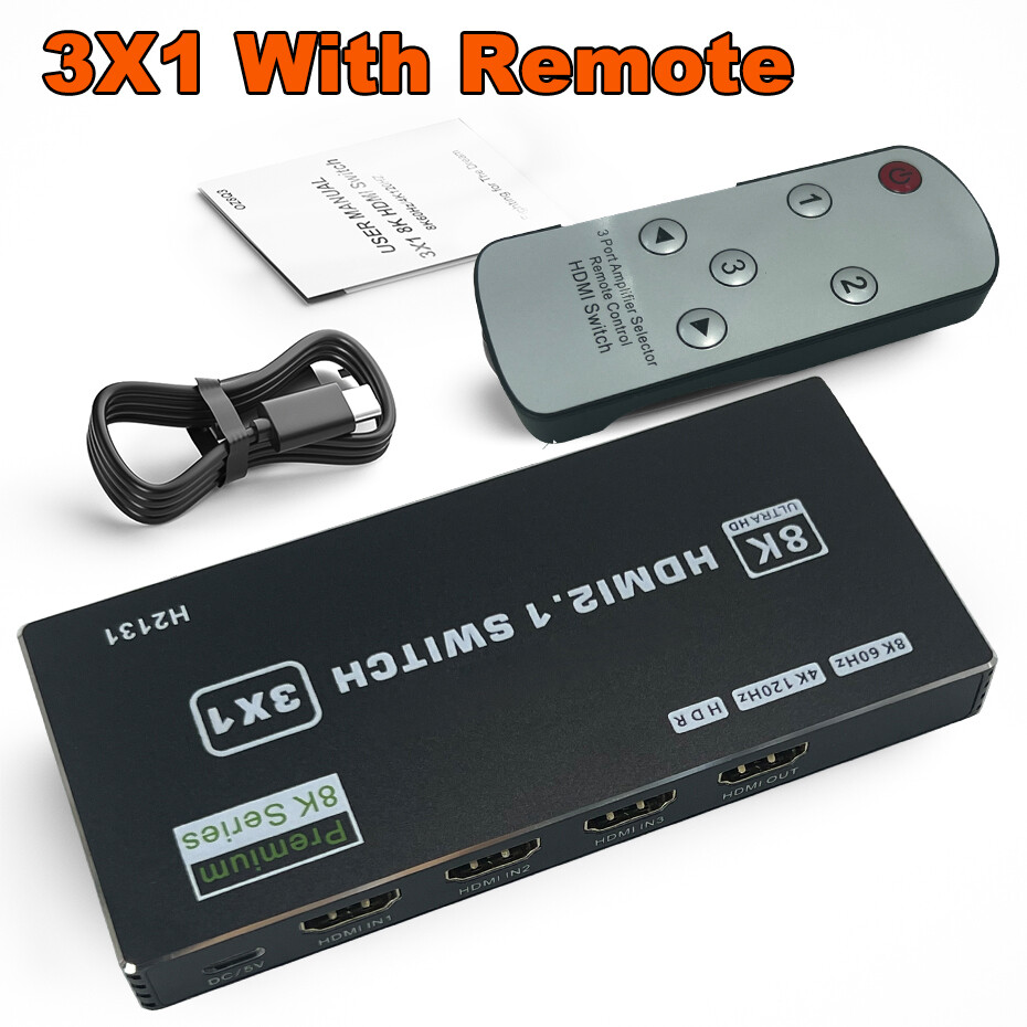8K 60Hz HDMI2.1 3×1 4×1 5×1 Video Switch 4K 120Hz HDMI Switch HDR 3 4 5 in 1 Out