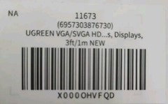 UGREEN Smart Digital Life VGA/SVGA HD Male Display Cable 3″ / 1m 11673 NEW
