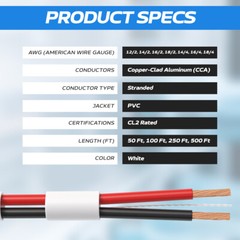 Speaker Cable 18AWG 18/4 Wall 4 Conductors Wire Audio CL2 Gauge 250 500ft Bulk