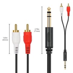 Gold-Plated 6.35mm 1/4 inch Male TRS Stereo Plug to 2 RCA Phono Male Audio Y …